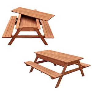 Rectangle 71 in. W x 63 in. D x 29 in. H Wooden Brown Picnic Table with Storage