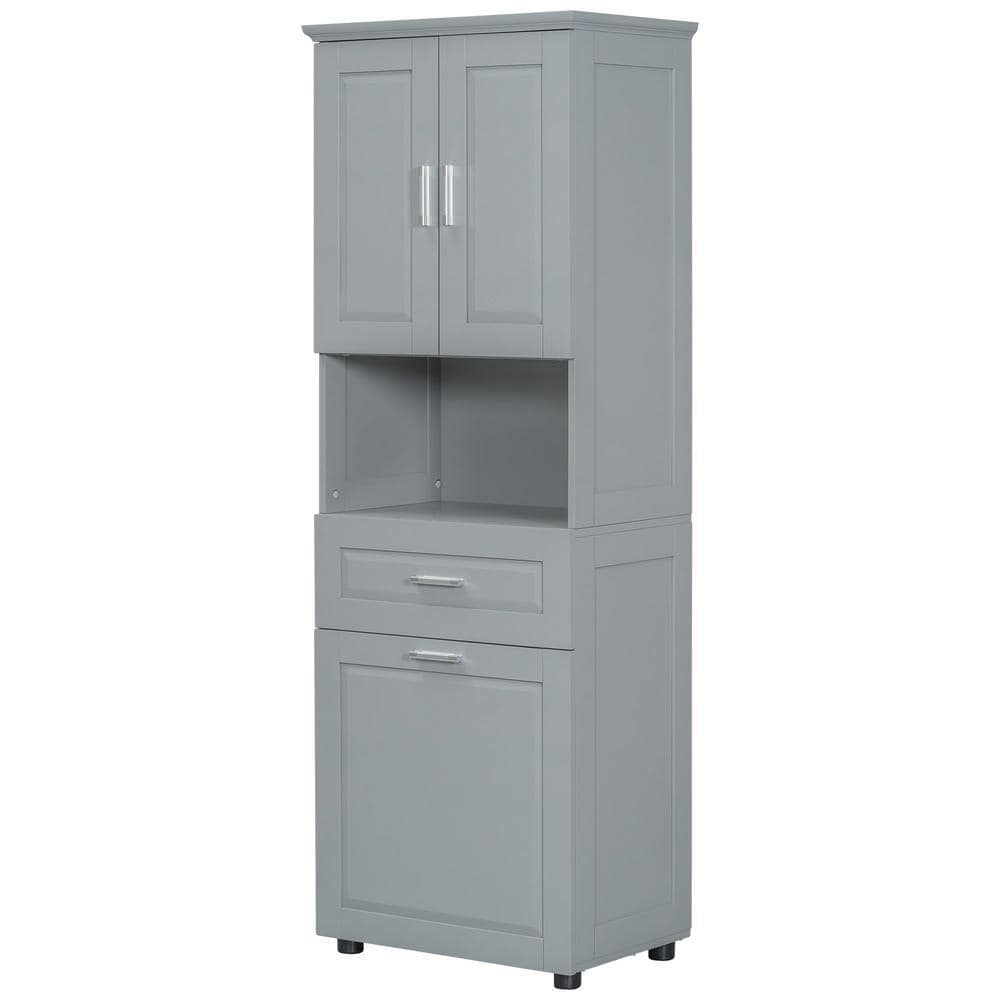 Anky 24.72 in. W 16.29 in. D 69.92 in. H Gray MDF Freestanding Bathroom Storage Linen Cabinet with Laundry Basket
