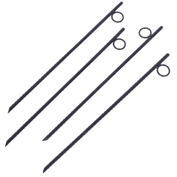 Cesicia 4-Pieces 3/8 x 18 in. Black Steel Durable Heavy-Duty Tent Ground Stakes with Angled Ends and 1 in. Loops