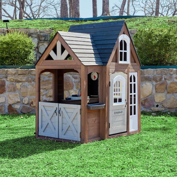 Timberwood Outdoor Wood Playhouse with Kitchen and Barn Doors