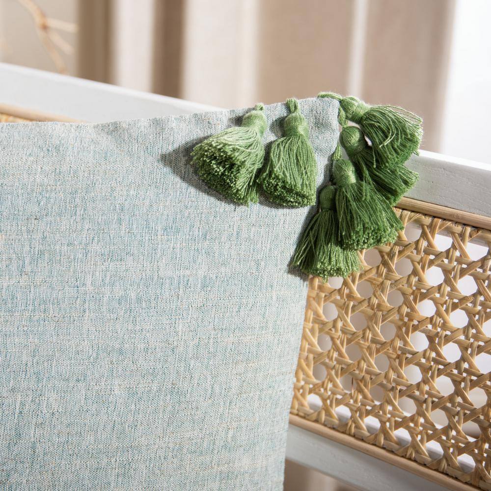 Hunter Green Cotton Blend Square Pillow with Tassels