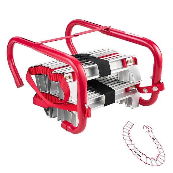 Retractable 25 ft. Fire Escape Ladder, 3-Story, Aluminum Alloy 1000 lbs. Capacity, Non-Slip Wide Rungs with Straps