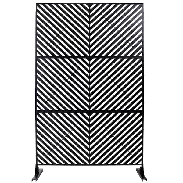 Zeus & Ruta 6.3 ft. H x 4 ft. W Black Metal Privacy Screen Freestanding Decorative Privacy Fence Panels for Patio (3 Panels)