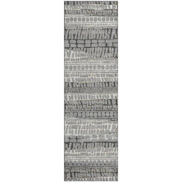 Mayfield Premium Machine Washable Abstract AMF2540 Gray 2 ft. x 7 ft. Runner Rug