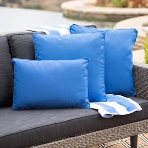 Coronado Blue Square Outdoor Patio Throw Pillow (3-Pack)