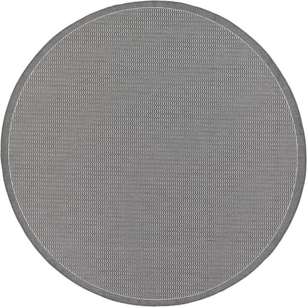 Couristan Recife Saddle Stitch Grey-White 9 ft. x 9 ft. Round Indoor/Outdoor Area Rug