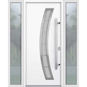 60 in. x 80 in. Left-hand/Inswing Frosted Glass White Enamel Steel Prehung Front Door with Hardware