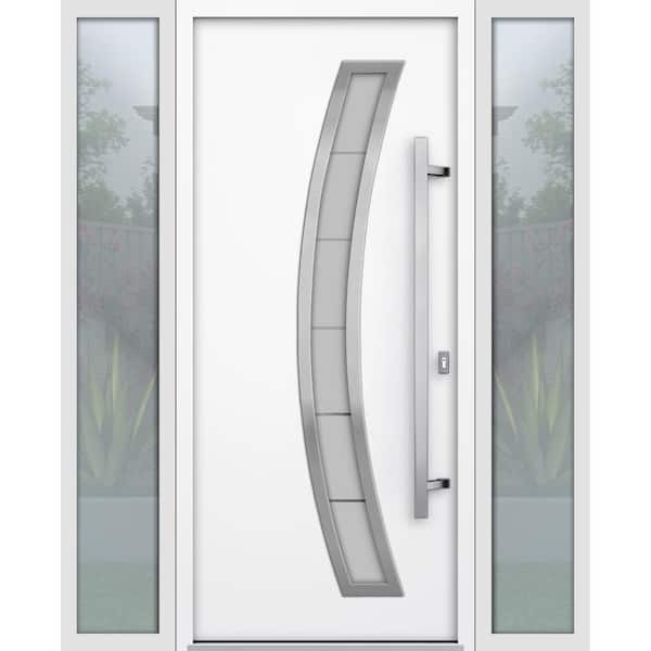 VDOMDOORS 60 in. x 80 in. Left-hand/Inswing Frosted Glass White Enamel Steel Prehung Front Door with Hardware