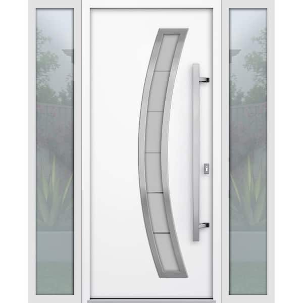 VDOMDOORS 64 in. x 80 in. Left-hand/Inswing Frosted Glass White Enamel Steel Prehung Front Door with Hardware
