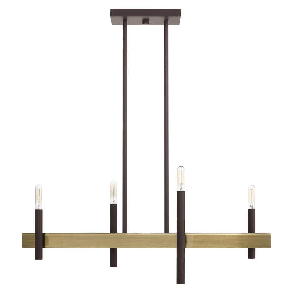 Elegant Bronze & Crystal 4-Light Chandelier with Antique Brass Accents