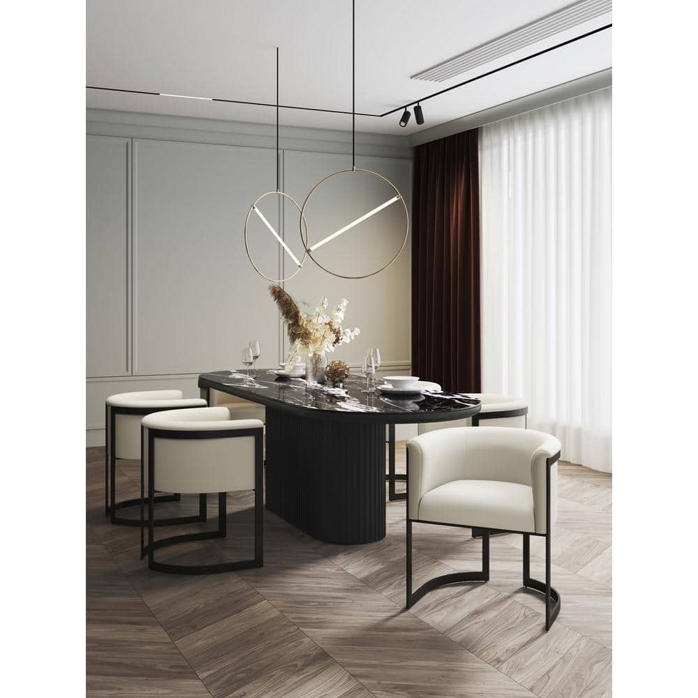 Cream Faux Leather Barrel Arm Chair with Metal Frame