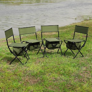 4-piece Green Metal Folding Outdoor Lawn Chair with Storage Bag