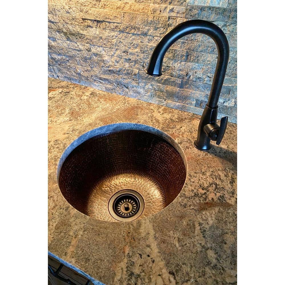 16" Round Hammered Copper Prep Sink with Oil Rubbed Bronze Finish