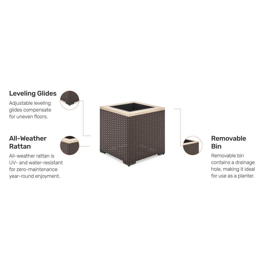 Palm Springs Dark Brown Acacia Wood and Rattan Outdoor Planter