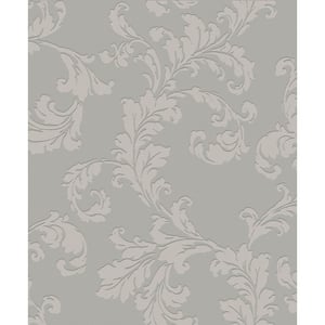 Emporium Collection Silver Acanthus Trail Embossed Metallic Ink Finish Paper Non-Pasted Non-Woven Wallpaper Roll