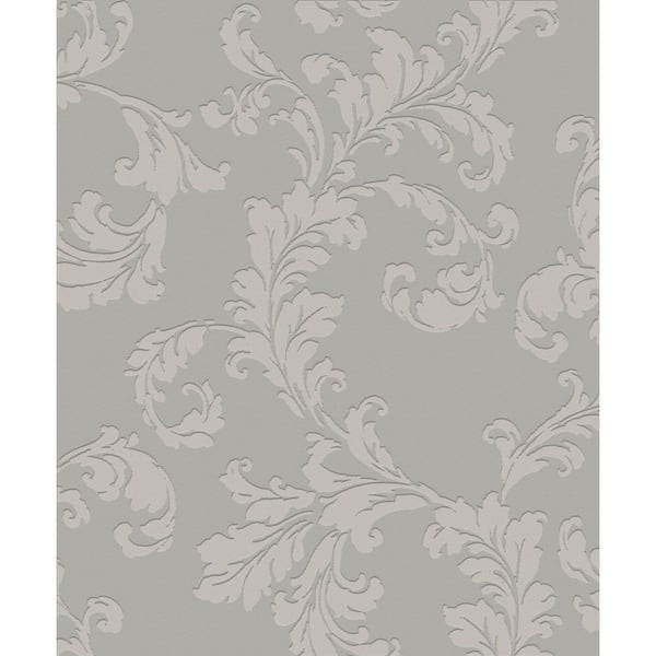 Unbranded Emporium Collection Silver Acanthus Trail Embossed Metallic Ink Finish Paper Non-Pasted Non-Woven Wallpaper Roll