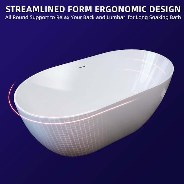 Baily 51 in. Acrylic Oval Slipper Flatbottom Freestanding Bathtub in Glossy White