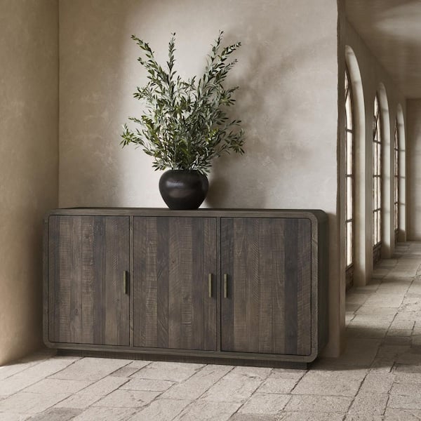 Brannon Aged Brown Pine Wood 63 in. Sideboard with 3 Doors and Adjustable Shelves