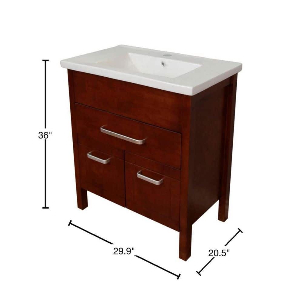 Walnut Plywood Single Sink Freestanding Vanity with White Ceramic Top