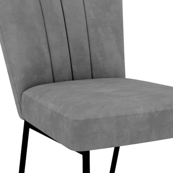 GOJANE Gray Velvet Upholstered Back Dining Side Chair with StableSteel ...