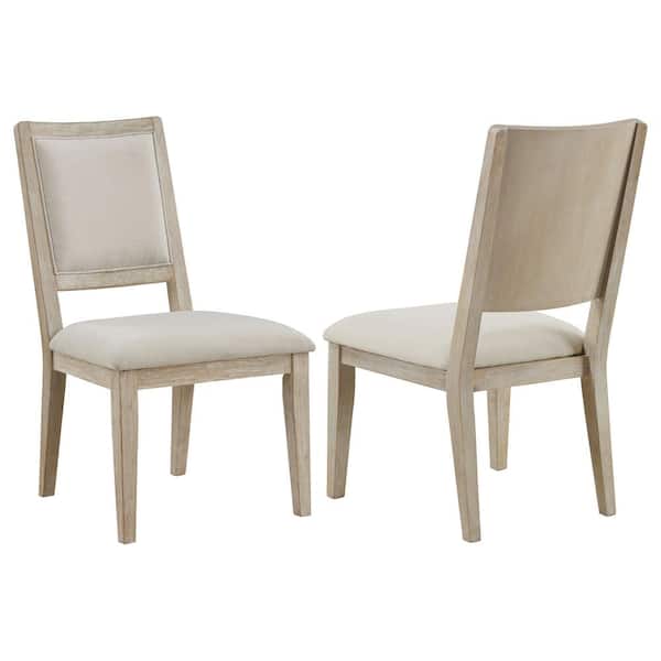 Trofello Whitewashed and Beige Fabric Tapered Legs Upholstered Dining Side Chair Set of 2