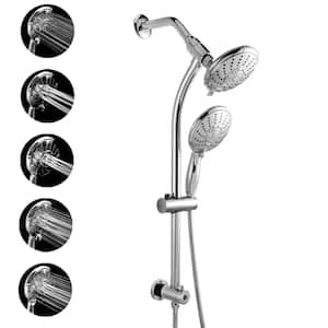 5-Spray Patterns with 2.09 GPM 5 in. Wall Mount Dual Shower Heads with Slide Bar and Hose Handheld in Chrome