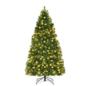 7 ft. Pre-Lit PVC Artificial Christmas Tree Hinged LED Lights Metal Stand