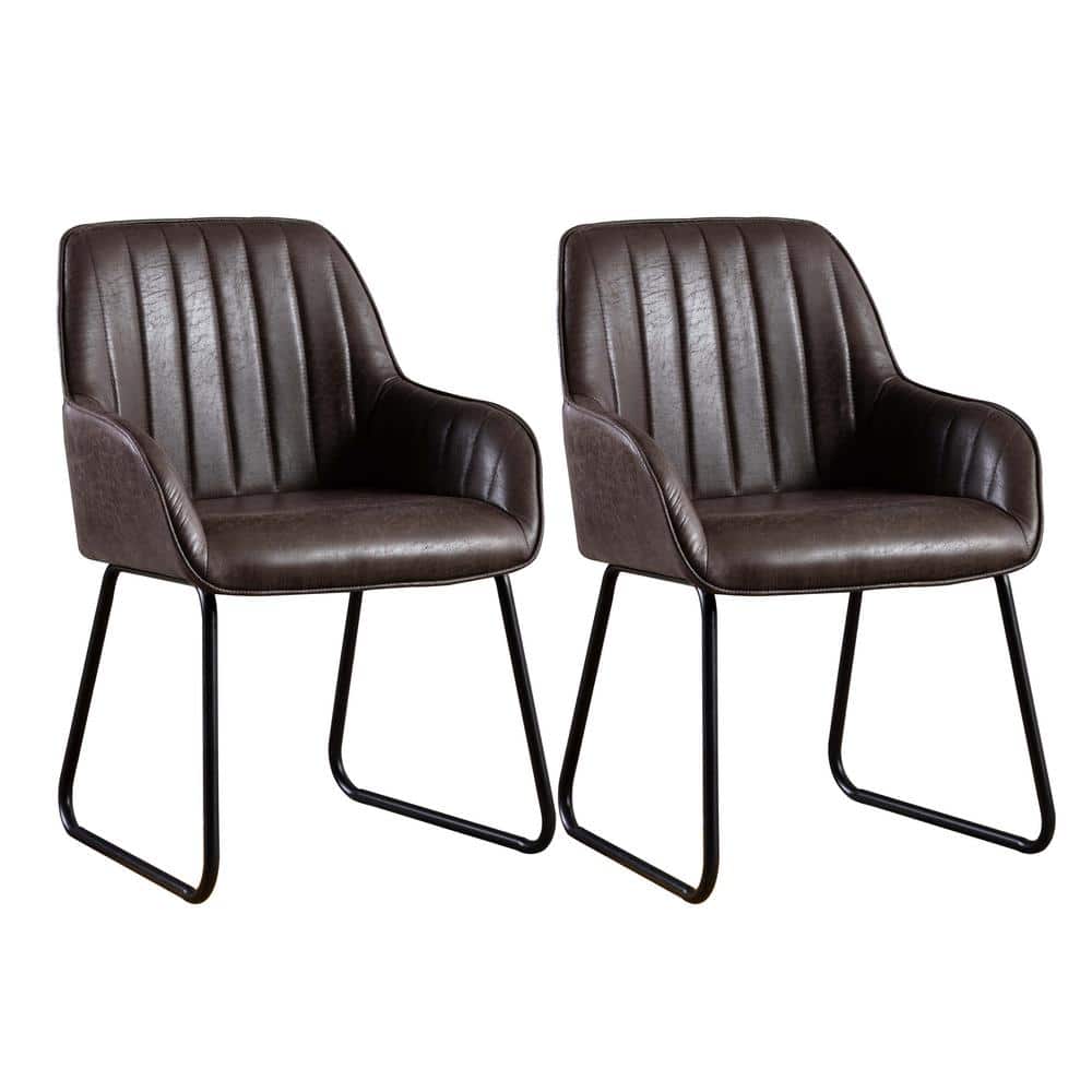 Low-Profile Black Leather Upholstered Arm Chair with Metal Base