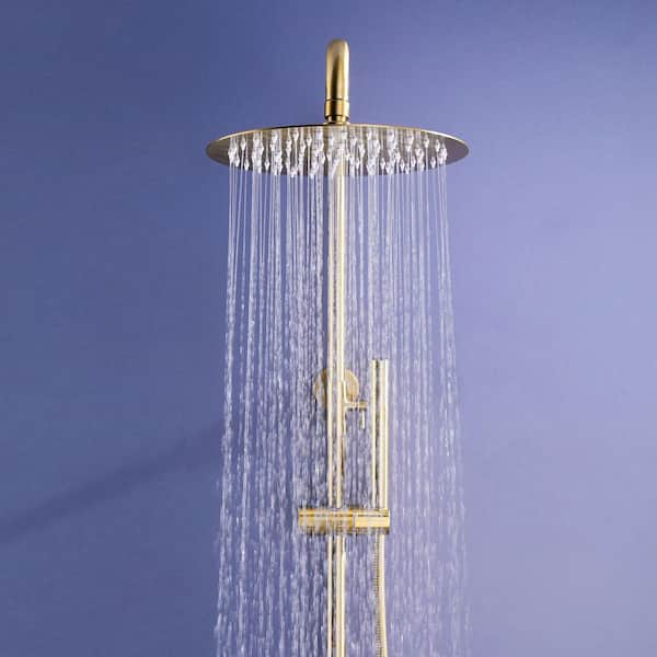 IHOMEadore 1-Spray Patterns with 1.5 GPM 10 in. Wall Mount Dual Shower  Heads with Handheld Shower Head Set in Brushed Gold JK-RWST81003BG - The  Home Depot