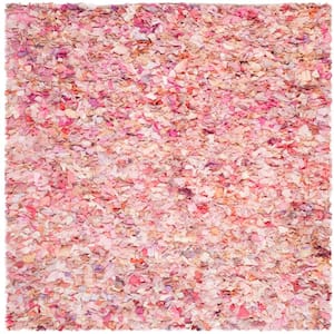 Rio Shag Ivory/Pink 6 ft. x 6 ft. Square Solid Area Rug