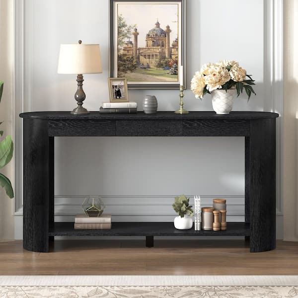 Harper & Bright Designs 59.8 in. Black Oval MDF Console Table with Oak ...