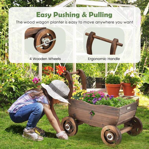 26.5 in. x 14 in. x 21.2 in. Wood Decorative Wagon Cart Plant