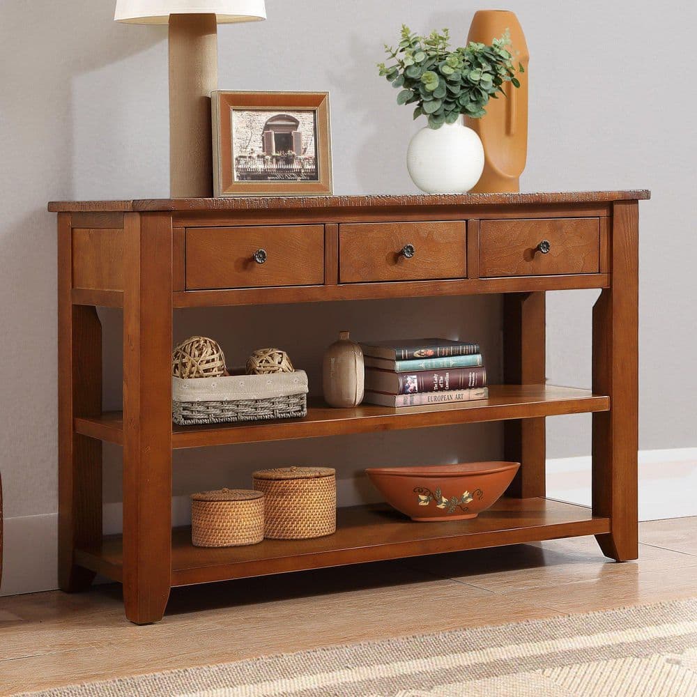 Noble House Dexter 48.82 in. Brown Rectangle Wood Console Table ...