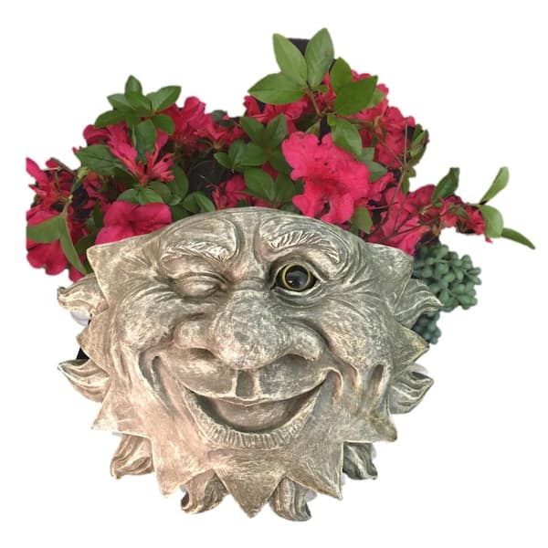 HOMESTYLES Mr. Sun Shine 13 in. Gray Muggly Face Tree and Patio Wall Resin Statue Planter