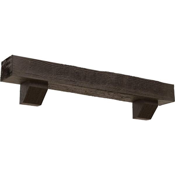 Ekena Millwork 4 in. x 4 in. x 6 ft. Rough Sawn Faux Wood Fireplace Mantel Kit with Ashford Corbels, Natural Honey Dew