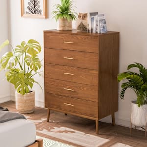 Riverstone Walnut 5-Drawer 33.5 in. Wide Chest of Drawers With Anti-Tip Interlock System