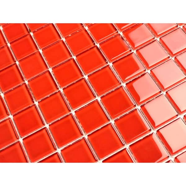 Modern Red 12 in. x 12 in. Square Glossy Glass Mosaic Wall Tile (4 sq. ft./Case)