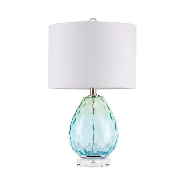 Jushua 24.25 in. H Ombre Glass Table Lamp with White Linen Shade Task and Reading Blue