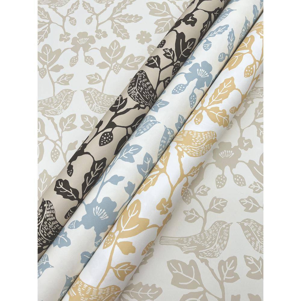Glacial Blue Bird and Botanical Peel & Stick Wallpaper