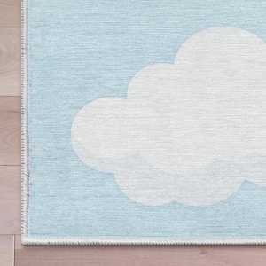 Cloud 9 Modern Kids Blue 3 ft. 3 in. x 5 ft. Machine Washable Flat-Weave Area Rug