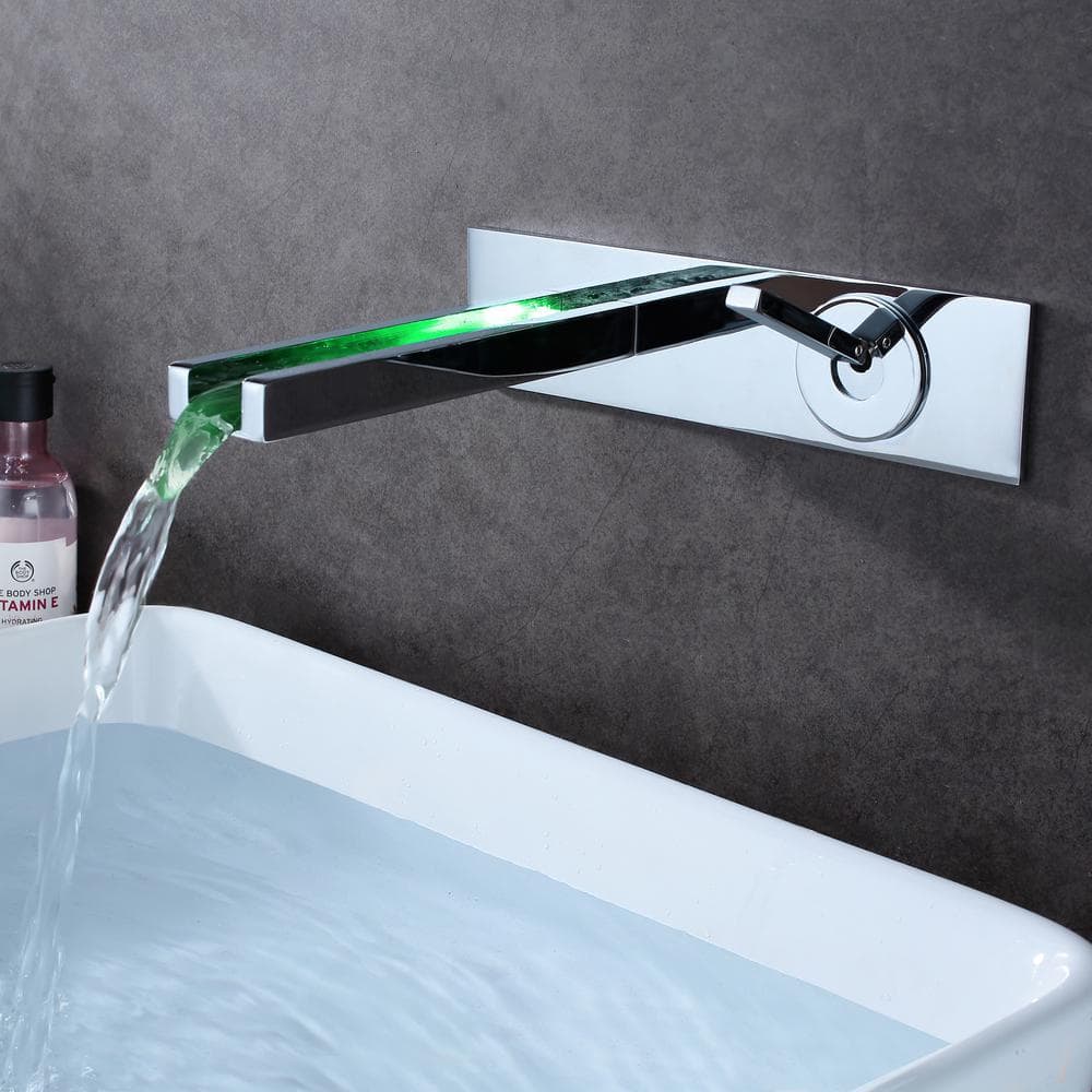 Chrome Wall Mount LED Waterfall Bathroom Sink Faucet