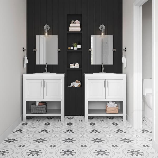 Spa 30.5 in. W x 18.75 in. D x 35.5 in. H Single Sink Bath Vanity in White with White Cultured Marble Top
