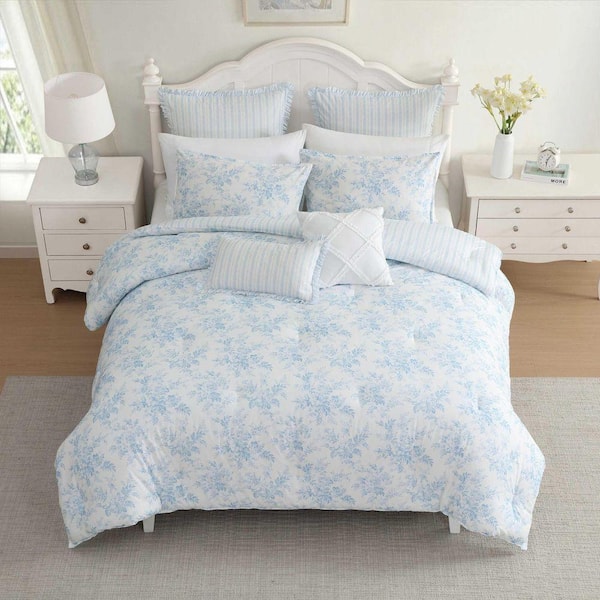 Laura Ashley Annalise Floral 5-Piece Light Blue Cotton Twin