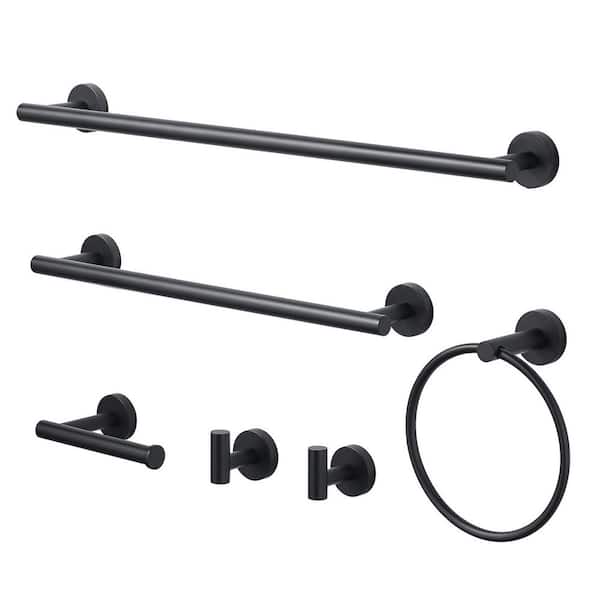 6-Piece Wall Mount Stainless Steel Bathroom Towel Rack Set in Matte Black