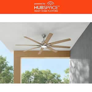 Kensgrove II 72 in. Smart Indoor/Outdoor Brushed Nickel Ceiling Fan with Remote Included Powered by Hubspace