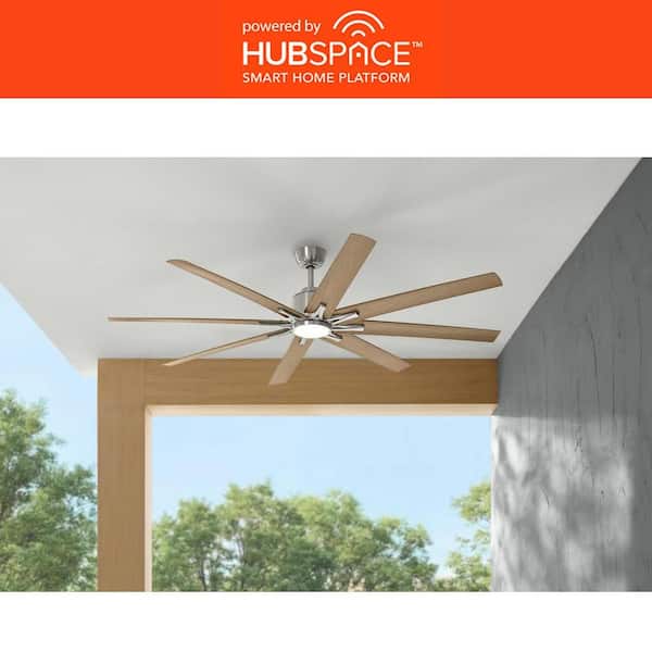 Kensgrove II 72 in. Smart Indoor/Outdoor Brushed Nickel Ceiling Fan with Remote Included Powered by Hubspace