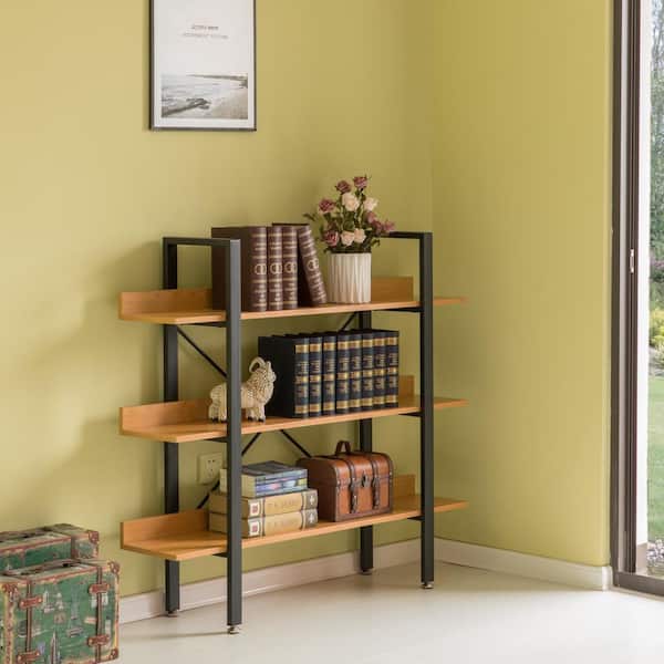 FABULAXE Industrial 42.5 in. Brown Wood and Metal 3-Shelf Etagere Bookcase  Open Storage Free Standing Bookshelf QI003995.M - The Home Depot
