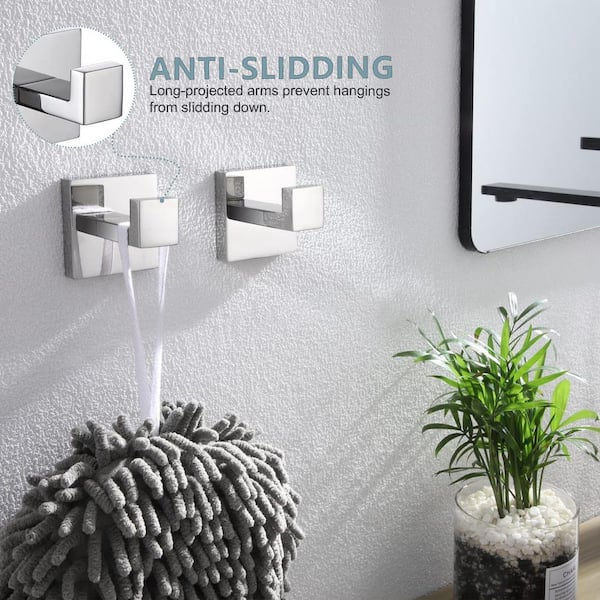 Square Bathroom 2 Pack Robe and Towel Hook in Stainless Steel