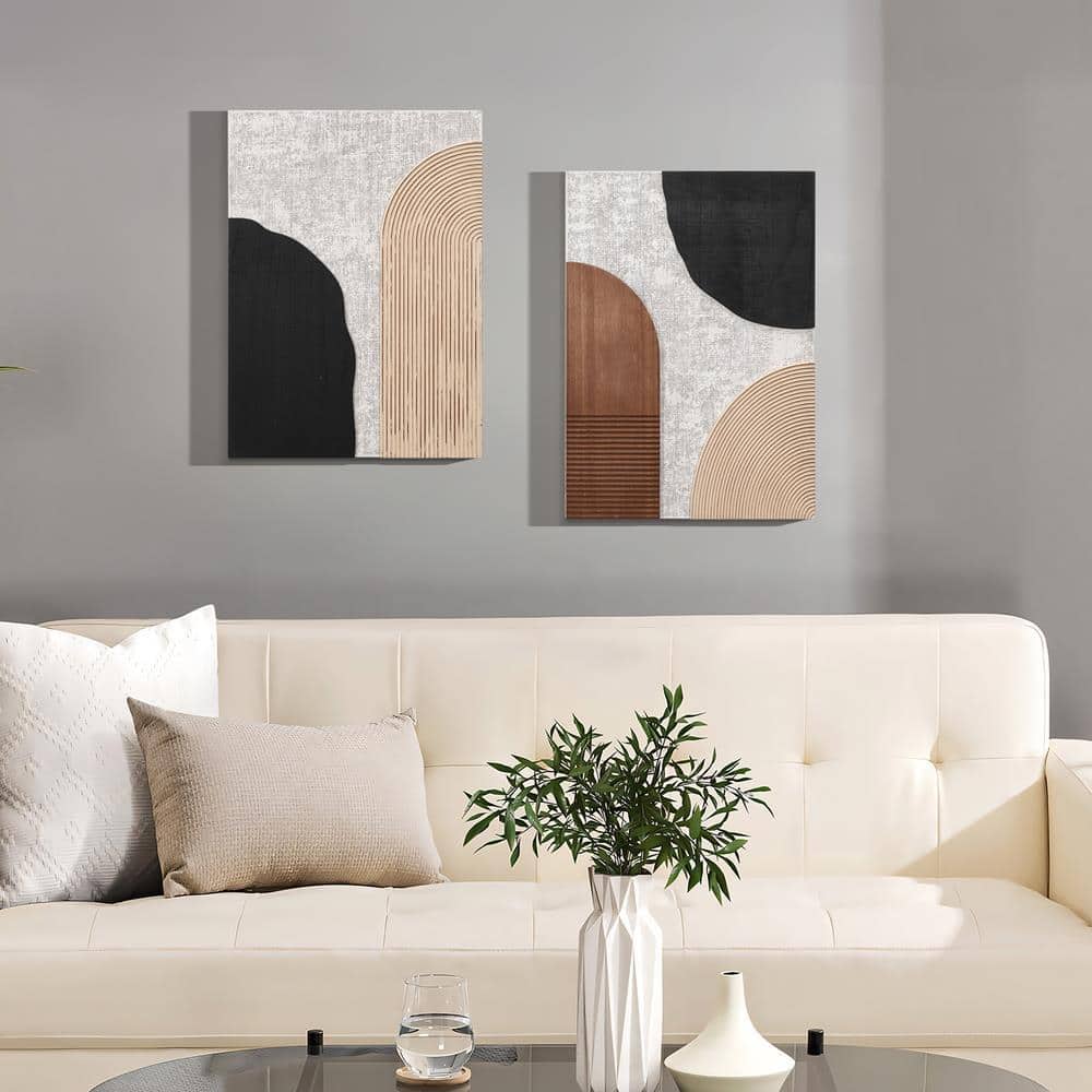 Earth Tone Abstract Mixed Media Canvas Wall Art Set