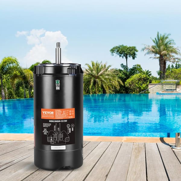 1.5 HP Replacement Pool Pump Motor 56J Frame 115/230-Volt 3450 RPM 1.3 SF 90μF/250V Capacitor, CCW Rotation Round Flange